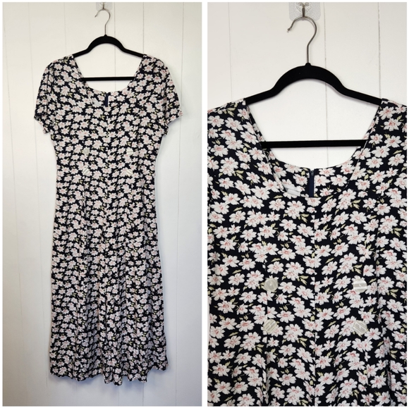 90’s Dress Floral Midi Grunge Cottagecore Dark Academia Tie Waist by S. Roberts